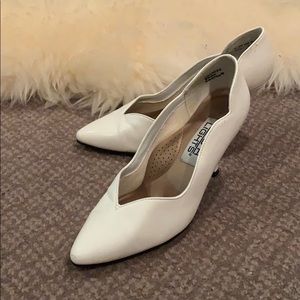 White scalloped heels